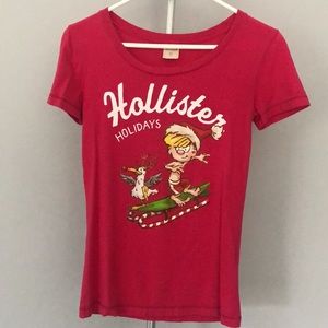 Hollister Holidays T Shirt Size XS Surfer w/ Santa Hat & Sleigh Surfboard